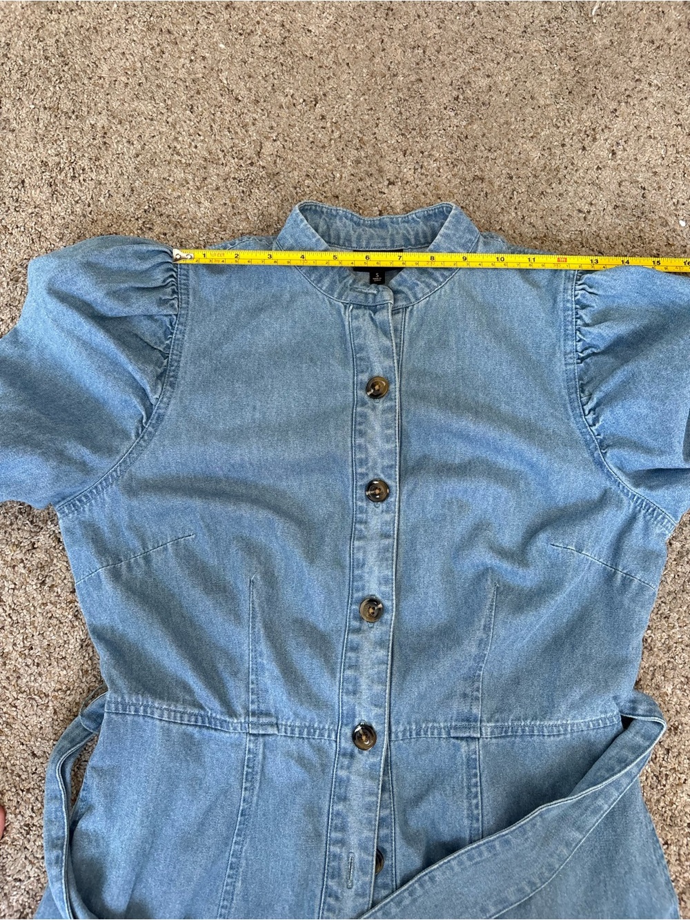 Who What Wear Light Blue Denim Button-Front Midi Dress with Tie Waist - Picture 11 of 12